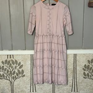 NWOT ROOLEE S gorgeous lace embroidery accented pale pink dress